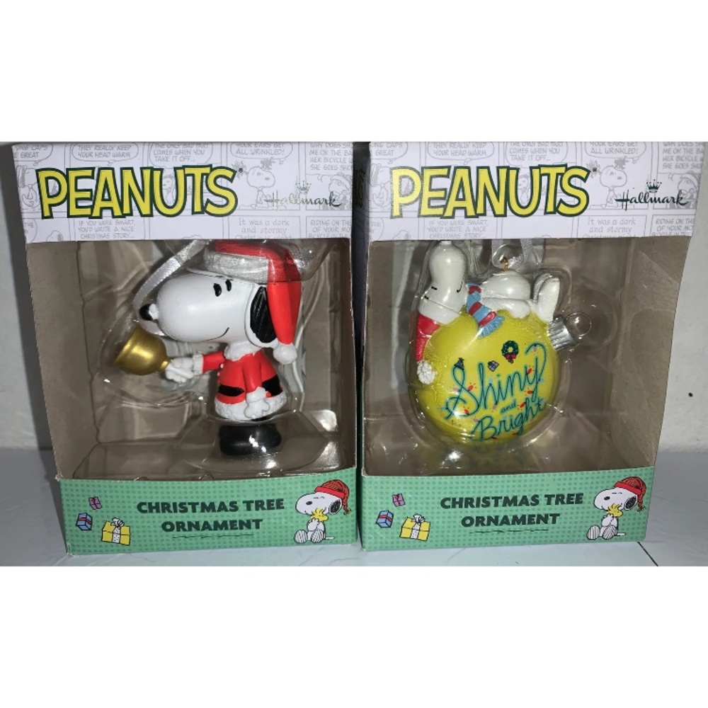 NEW Lot of 2 Hallmark Snoopy Ornaments Peanuts 2022 Snoopy Santa Shiny & Bright
